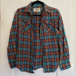 Teal, brown and red flannel